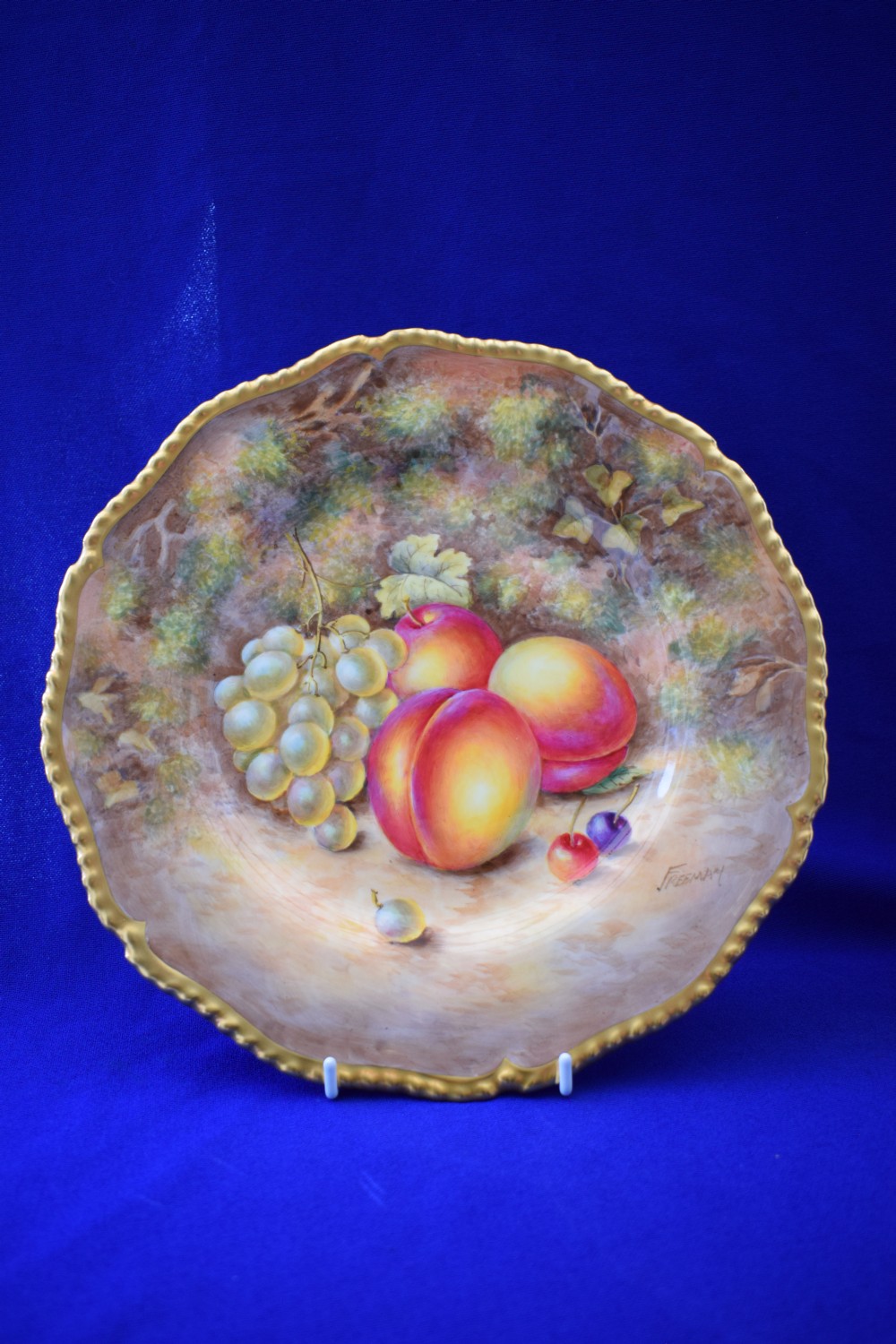 Royal Worcester pair of large size rope edge plates painted fruit View II