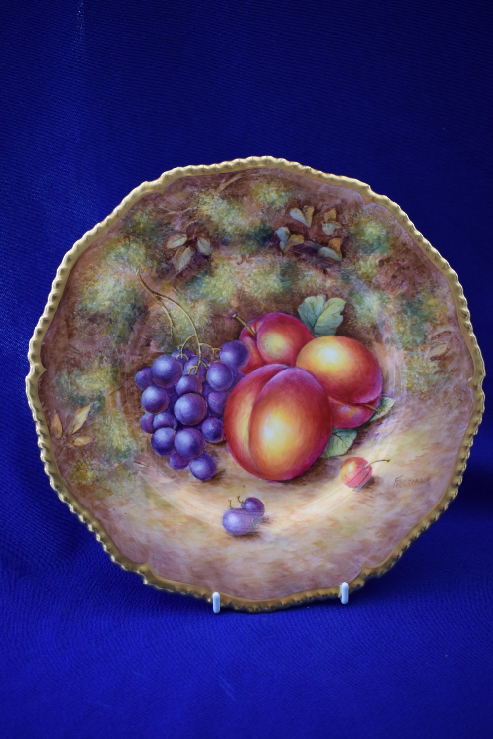 Royal Worcester pair of painted fruit rope edge plates by Freeman View II