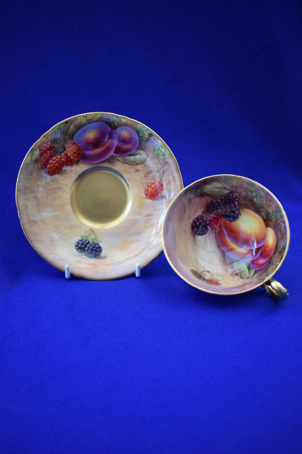 Royal Worcester painted fruit cup and saucer by John Smith View II