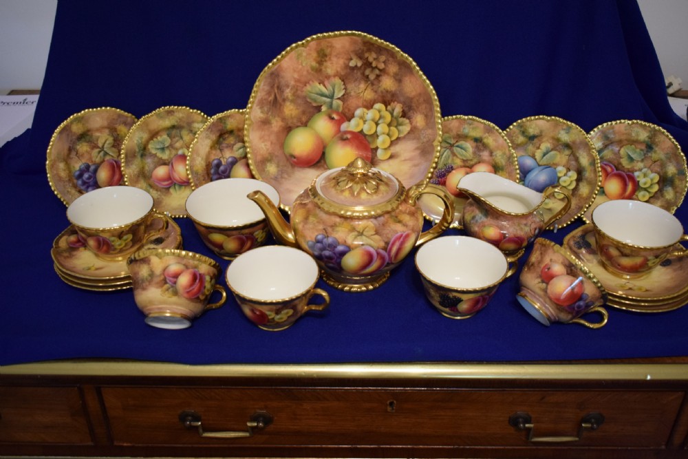 Royal Worcester painted fruit rope edge complete tea set for 6 people