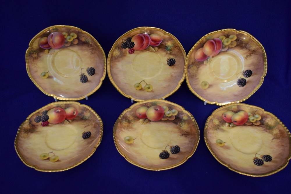 Royal Worcester painted fruit rope edge complete tea set for 6 people View VI