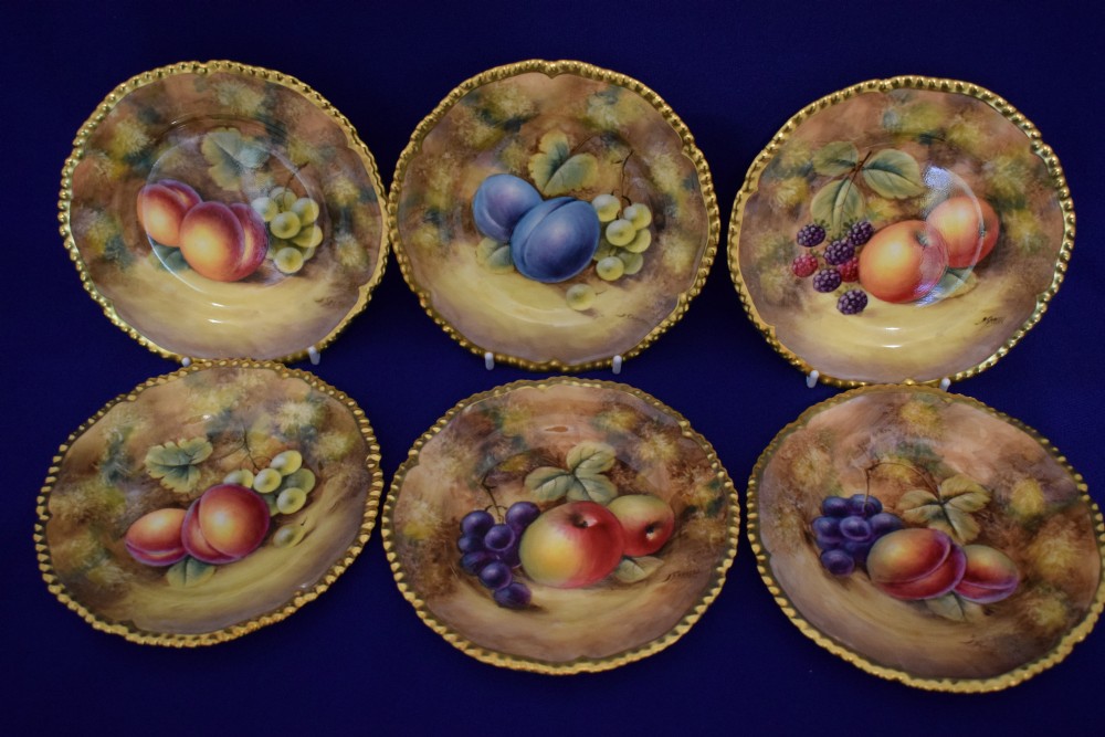 Royal Worcester painted fruit rope edge complete tea set for 6 people View VII