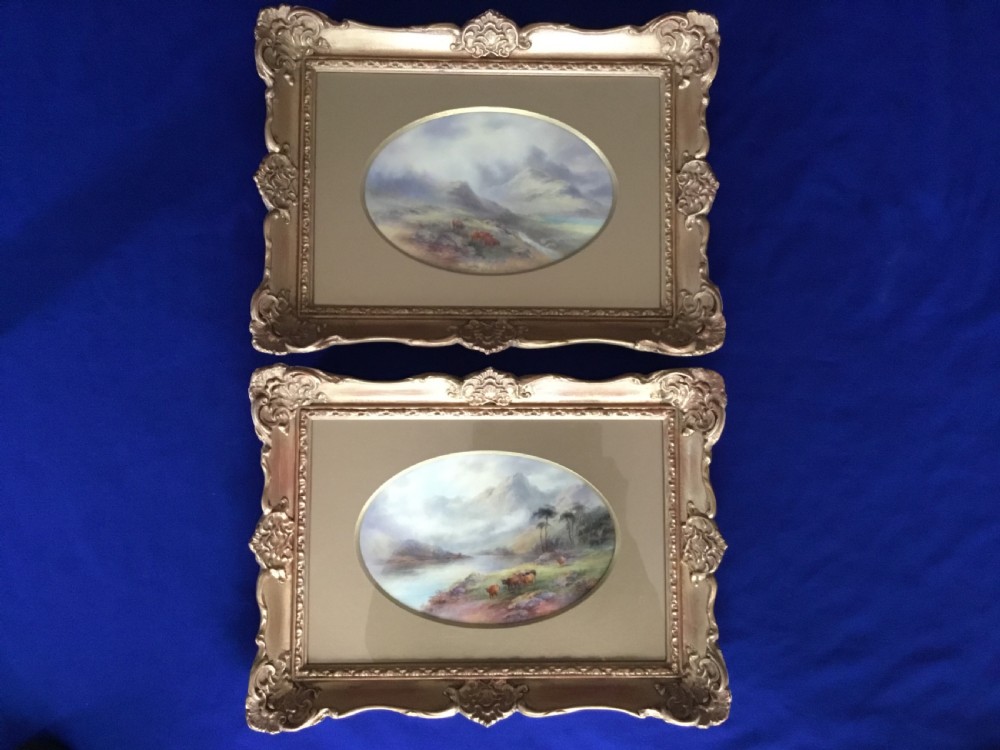 Royal Worcester pair of large plaques signed J Stinton