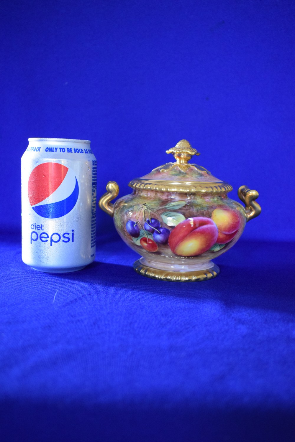 Royal Worcester painted fruit rope edge sugar box and cover View IV