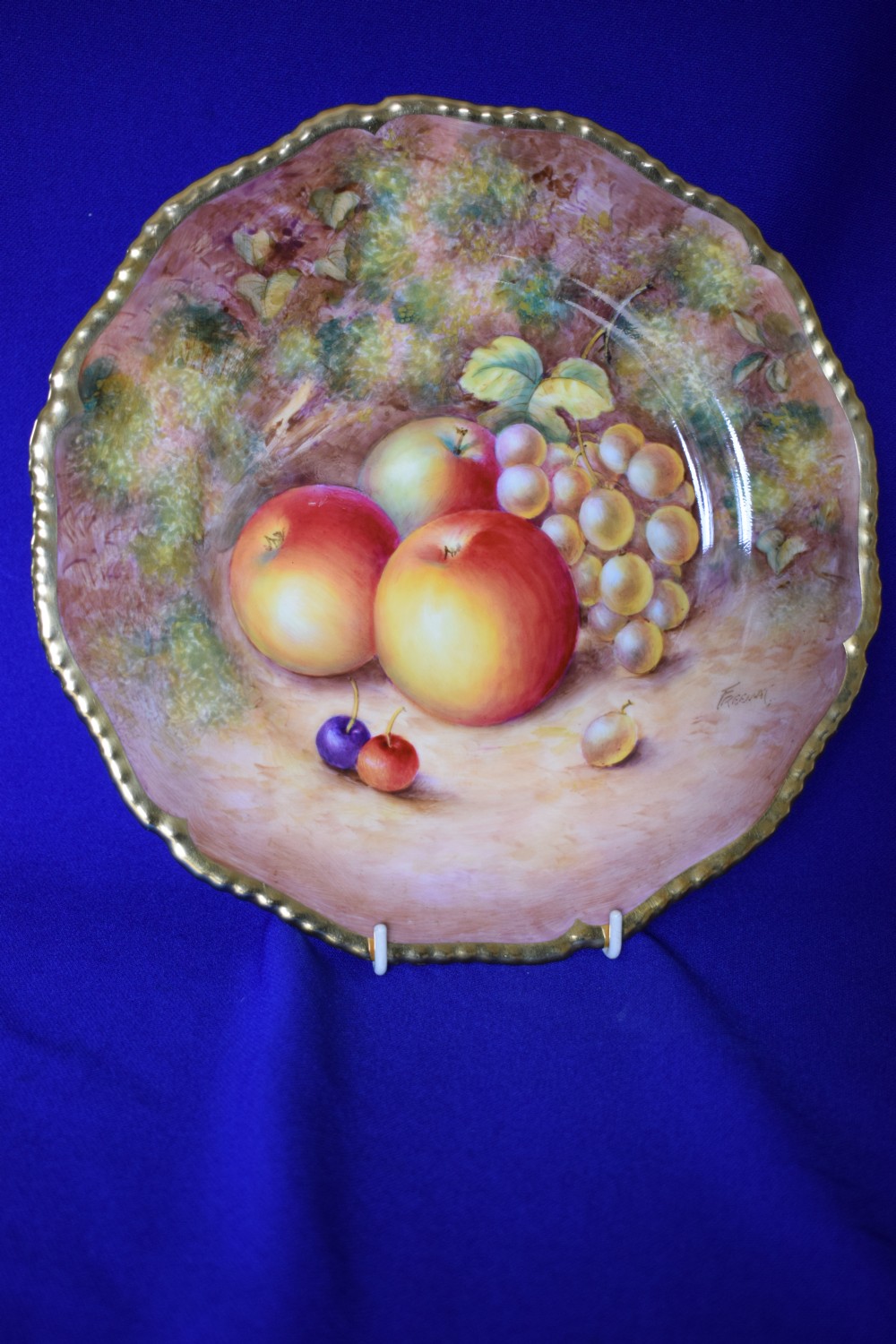 Royal Worcester painted fruit rope edge plate, large size.