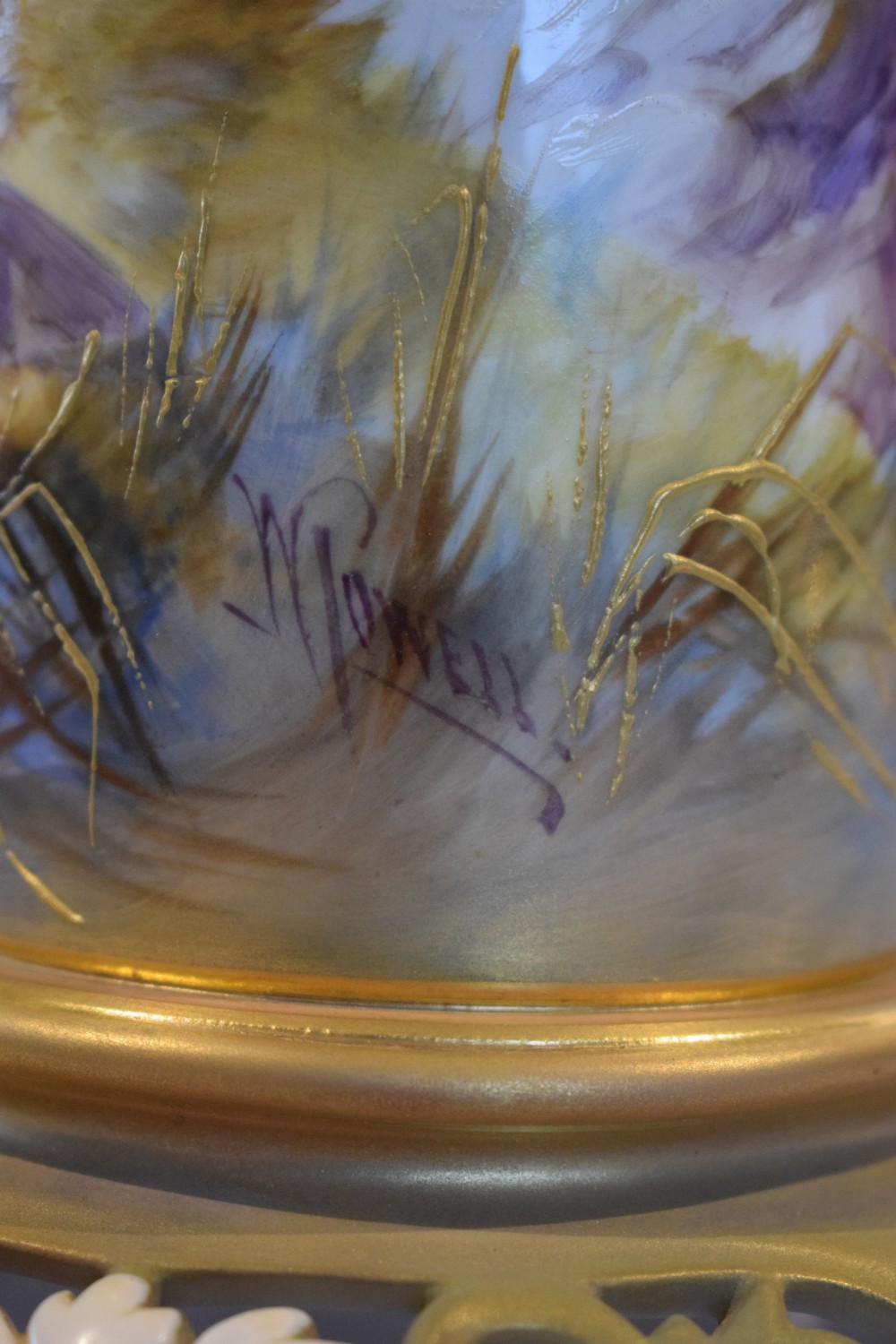 Royal Worcester spill vase decorated with storks by Walter Powell View V