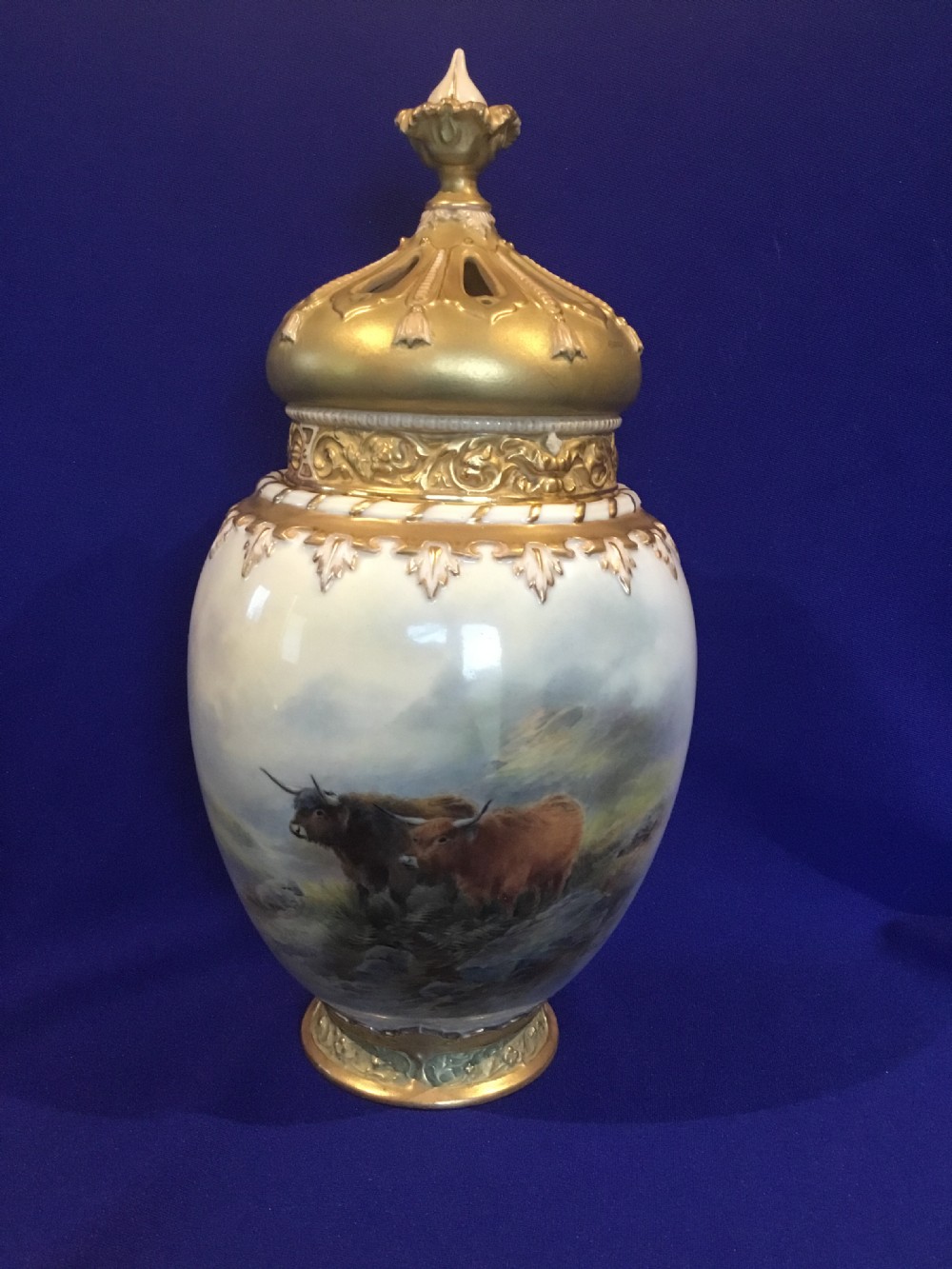 Royal Worcester 3 piece large size pot pourri vase by J Stinton