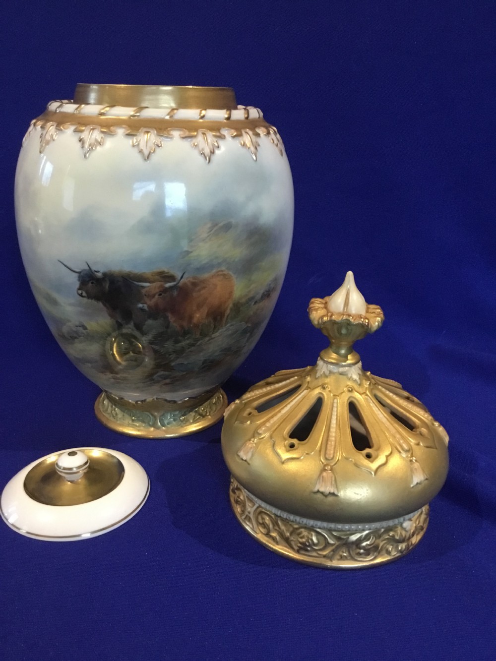 Royal Worcester 3 piece large size pot pourri vase by J Stinton View IV