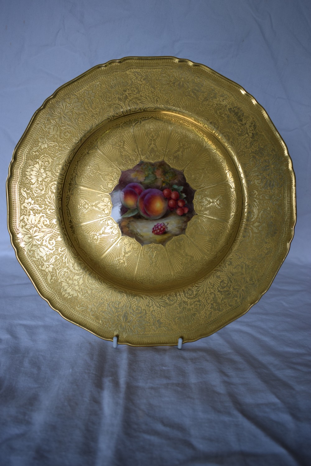 Royal Worcester gilt plate, painted fruit centre