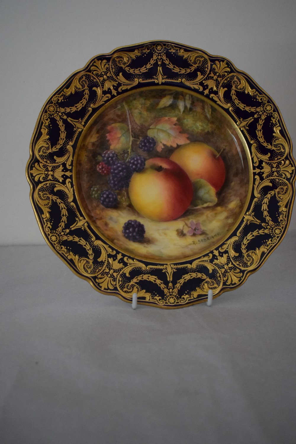 Royal Worcester painted fruit dessert plate signed R Sebright