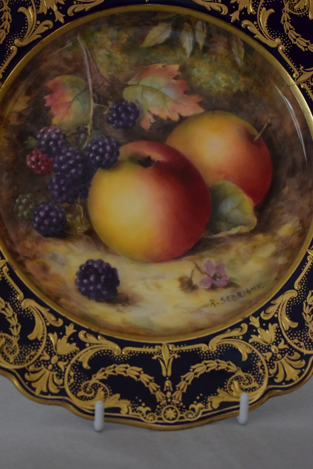 Royal Worcester painted fruit dessert plate signed R Sebright View II