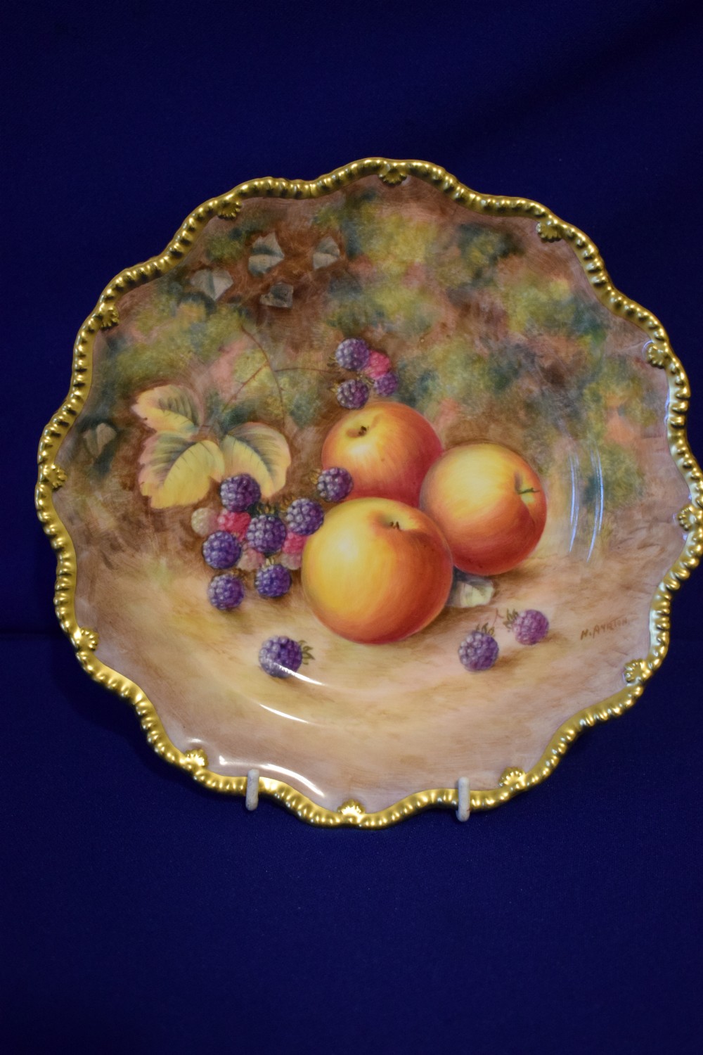 Royal Worcester painted fruit star edge plate signed H Ayrton