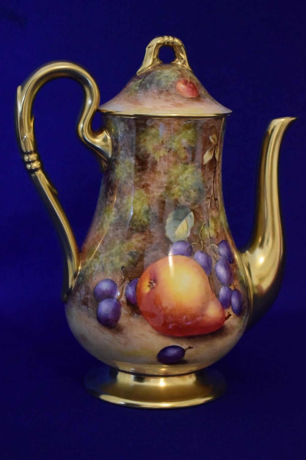 Royal Worcester painted fruit coffee pot and lid View II