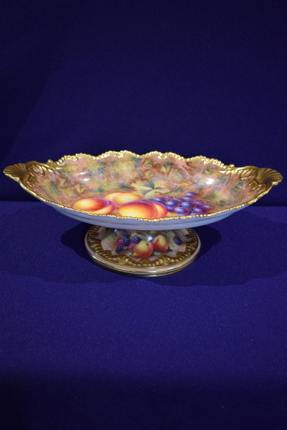 Royal Worcester painted fruit low comport by H Ayrton