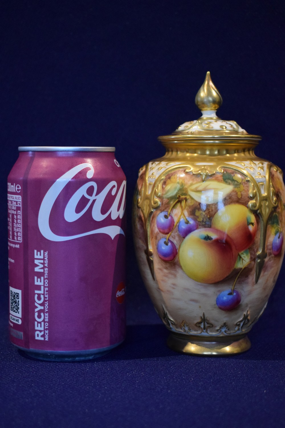 Royal Worcester painted fruit pot pourri vase and cover View III