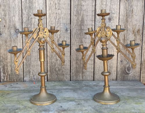 a pair of victorian brass ecclesiastical adjustable altar candlesticks - CATEGORY: ANTIQUE LIGHTING - DATED VICTORIAN