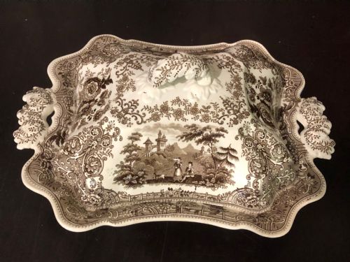 ridgway brown and white transfer vegetable tureens x2 183545 - CATEGORY: ANTIQUE CERAMICS - DATED REGENCY