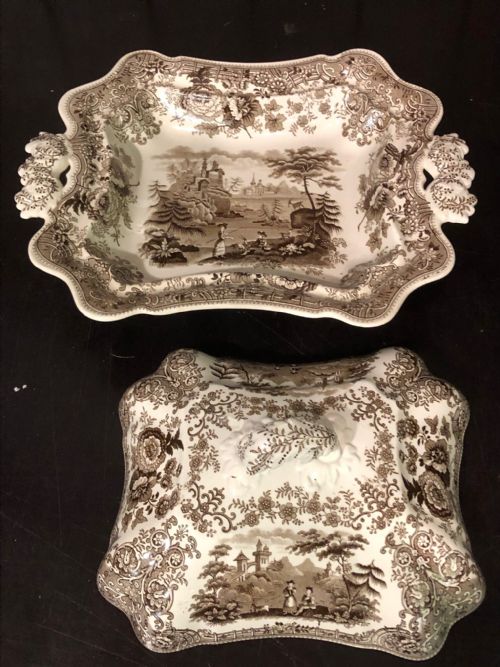 RIDGWAY BROWN AND WHITE TRANSFER VEGETABLE TUREENS X2 183545 - ADDITIONAL PHOTO 1