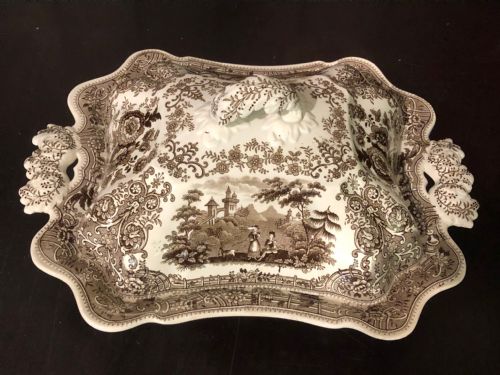 ridgway brown and white transfer vegetable tureens x2 183545 - CATEGORY: ANTIQUE CERAMICS - DATED 19TH CENTURY