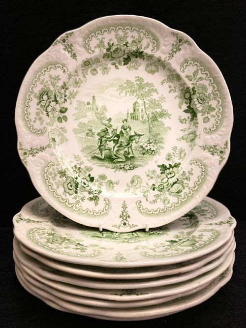 brameld transfer printed don quixote soup plates set of 14 1820s - CATEGORY: ANTIQUE PLATES - DATED 19TH CENTURY