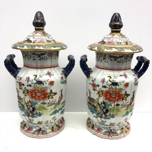 pair of masons ironstone essence jars and covers 1820 - CATEGORY: ANTIQUE CERAMICS - DATED REGENCY