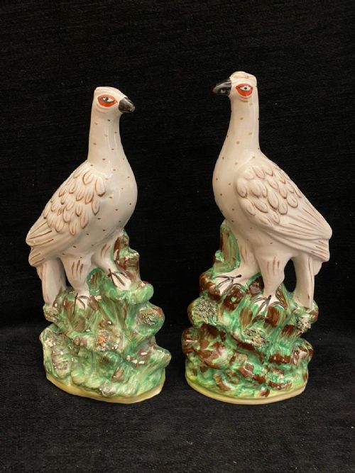pair of white and gold staffordshire roc birds 18601870 - CATEGORY: ANTIQUE CERAMICS - DATED VICTORIAN