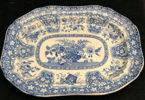 spode platter in basket of flowers pattern 18151820 - CATEGORY: ANTIQUE CERAMICS - DATED REGENCY