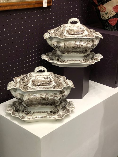 exquisite pair of ridgway tureens in brown and white transfer 1830 - CATEGORY: ANTIQUE CERAMICS - DATED REGENCY