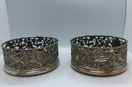 elkington and co birmingham bottle coasters victorian - CATEGORY: ANTIQUE SILVER - DATED VICTORIAN