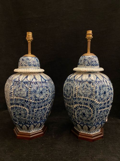 pair of blue and white delft vases converted into lamps mid19th century - CATEGORY: ANTIQUE LIGHTING - DATED 19TH CENTURY