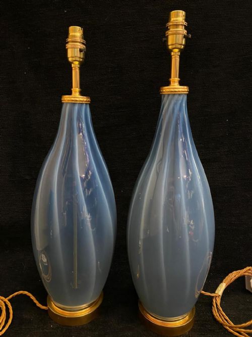 pair of studio glass bottle vases converted to lamps 1920 - CATEGORY: ANTIQUE LIGHTING - DATED 1920