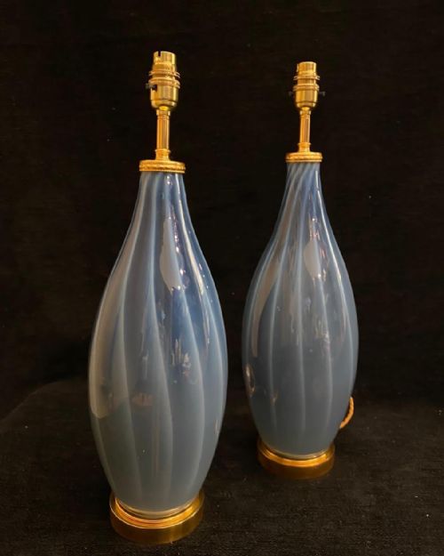 PAIR OF STUDIO GLASS BOTTLE VASES CONVERTED TO LAMPS 1920 - ADDITIONAL PHOTO 1