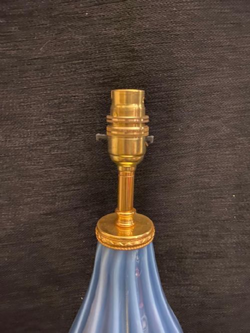 PAIR OF STUDIO GLASS BOTTLE VASES CONVERTED TO LAMPS 1920 - ADDITIONAL PHOTO 3