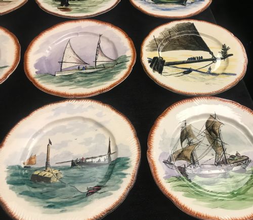EXQUISITE FRENCH HANDPAINTED CREAMWARE PLATES 1910 SET OF 12 - ADDITIONAL PHOTO 1