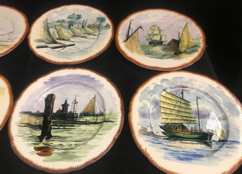 EXQUISITE FRENCH HANDPAINTED CREAMWARE PLATES 1910 SET OF 12 - ADDITIONAL PHOTO 2