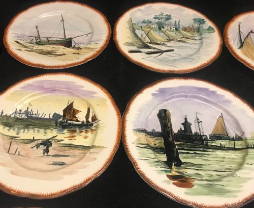 EXQUISITE FRENCH HANDPAINTED CREAMWARE PLATES 1910 SET OF 12 - ADDITIONAL PHOTO 3