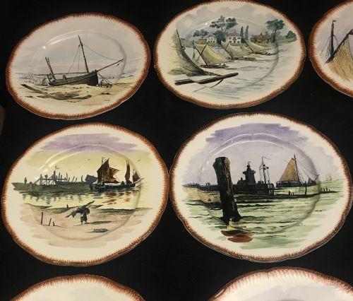 EXQUISITE FRENCH HANDPAINTED CREAMWARE PLATES 1910 SET OF 12 - ADDITIONAL PHOTO 6