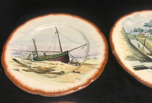 EXQUISITE FRENCH HANDPAINTED CREAMWARE PLATES 1910 SET OF 12 - ADDITIONAL PHOTO 8