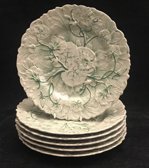 minton drab ware plates in waterlily pattern set of 6 18351840 - CATEGORY: ANTIQUE PLATES - DATED 19TH CENTURY