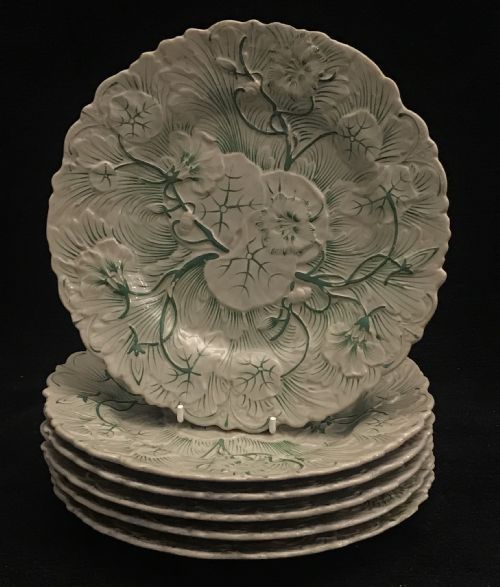 MINTON DRAB WARE PLATES IN WATERLILY PATTERN SET OF 6 18351840 - ADDITIONAL PHOTO 1