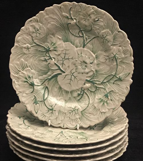 MINTON DRAB WARE PLATES IN WATERLILY PATTERN SET OF 6 18351840 - ADDITIONAL PHOTO 2