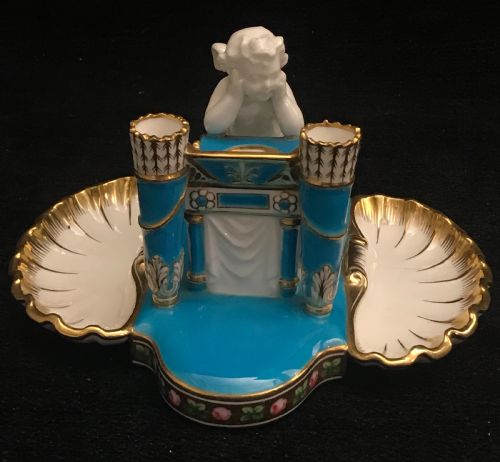 minton porcelain inkwell with cherub 18601870 - CATEGORY: ANTIQUE CERAMICS - DATED VICTORIAN