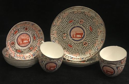 minton tea set in mad cow pattern 18151820 - CATEGORY: ANTIQUE CERAMICS - DATED 19TH CENTURY