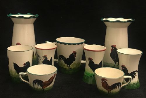 collection of wemyss cups and vases in cockerel and hen pattern 18801900 - CATEGORY: ANTIQUE CERAMICS - DATED VICTORIAN