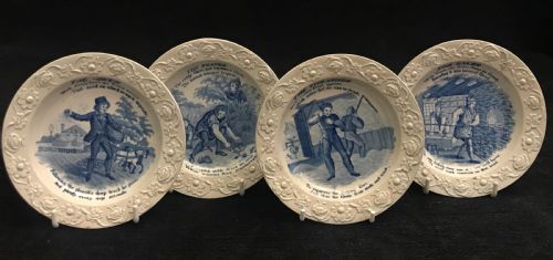 RARE PEARLWARE CHILD'S PLATES 1820 SET OF 4