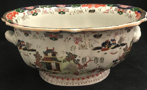 masons ironstone foot bath in willow pattern 1845 - CATEGORY: ANTIQUE CERAMICS - DATED VICTORIAN