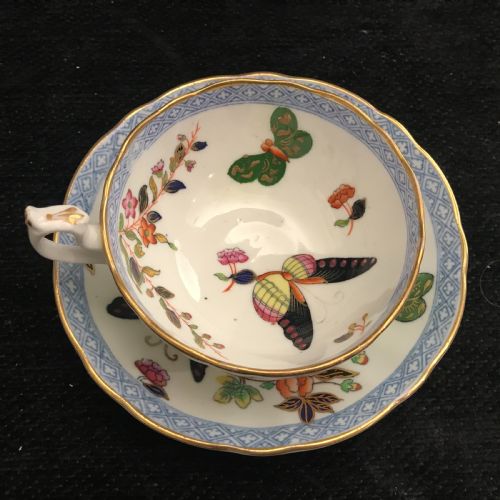 MINTON HANDPAINTED CUPS AND SAUCERS IN BUTTERFLY PATTERN 1860 SET OF 12 - ADDITIONAL PHOTO 5