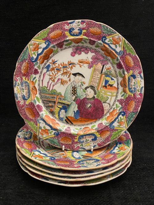 exquisite masons ironstone dinner plates in mandarin pattern set of 5 18131820 - CATEGORY: ANTIQUE PLATES - DATED REGENCY
