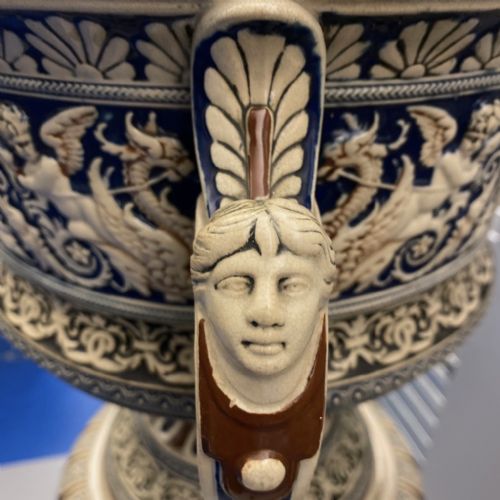 GERMAN METTLACH POTTERY JARDINIERES ON PEDESTALS 1870 - ADDITIONAL PHOTO 6