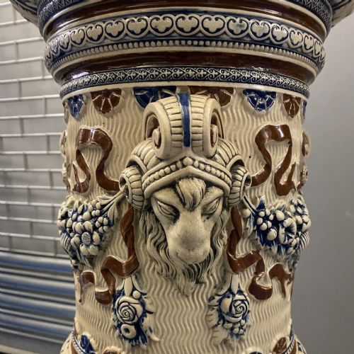 GERMAN METTLACH POTTERY JARDINIERES ON PEDESTALS 1870 - ADDITIONAL PHOTO 7